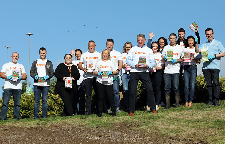 A group of Optum team members volunteering during a community engagement day